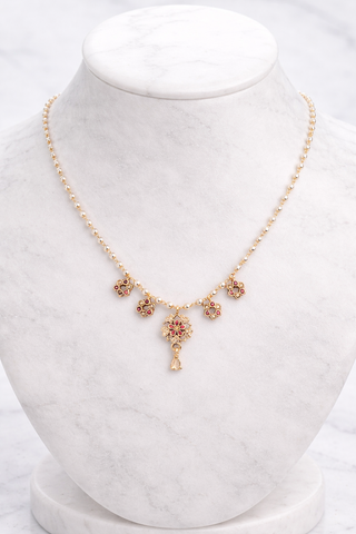 Floral Pearl Charm Necklac