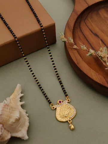 Peacock Design Mangalsutra Necklace – Gold Plated with Black Beads