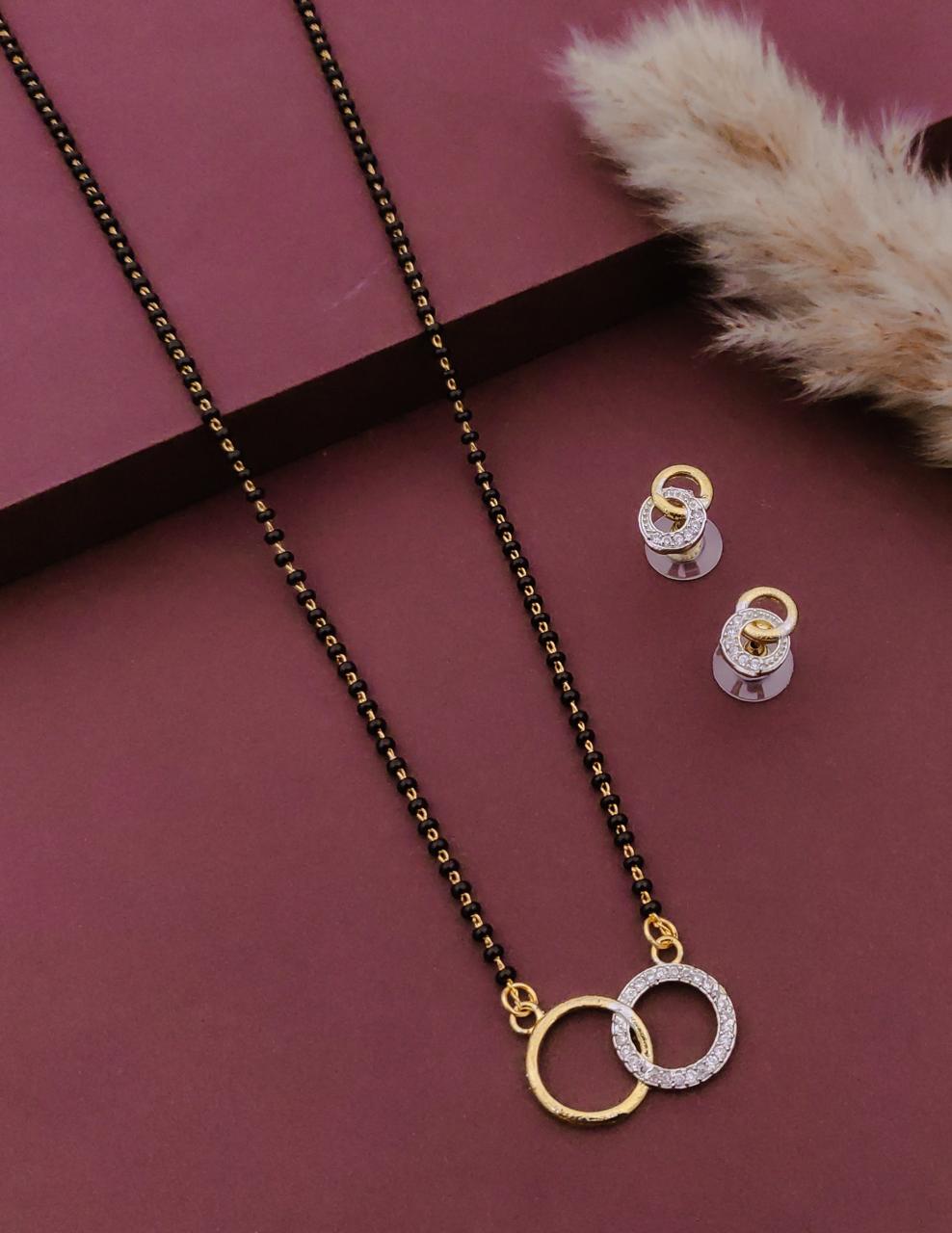 Interlocking Circle Mangalsutra Necklace Set with Stud Earrings