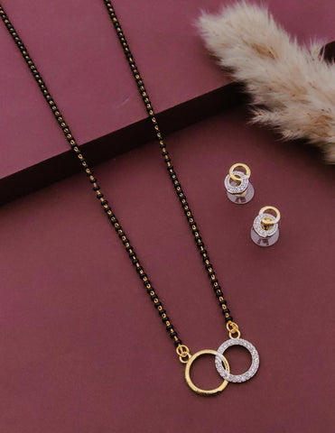 Interlocking Circle Mangalsutra Necklace Set with Stud Earrings