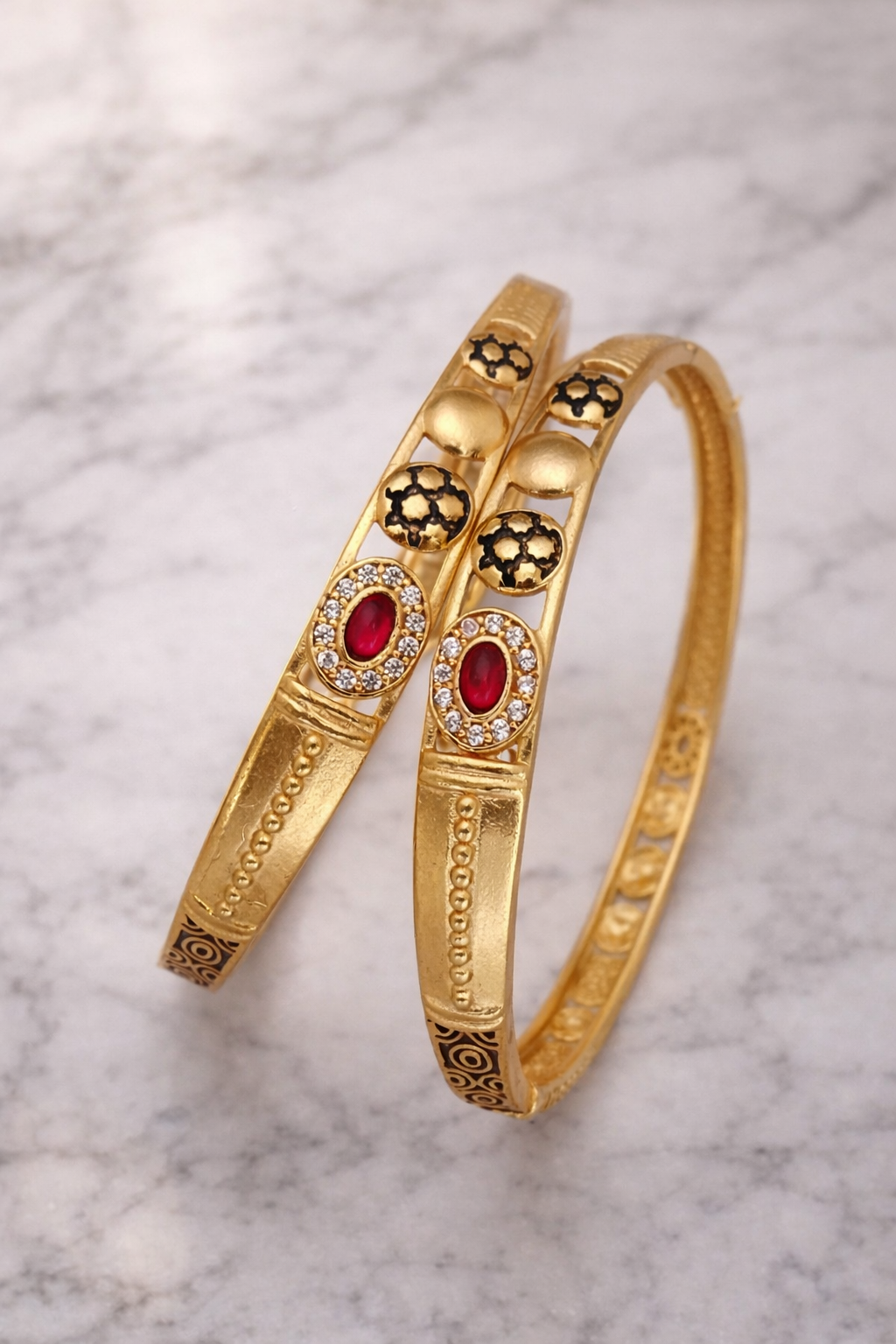Classic Ruby Crystal Brass Bangle Set