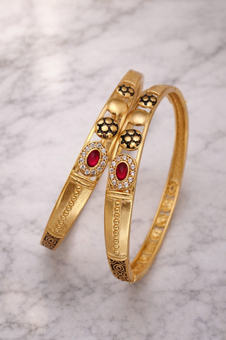 Classic Ruby Crystal Brass Bangle Set