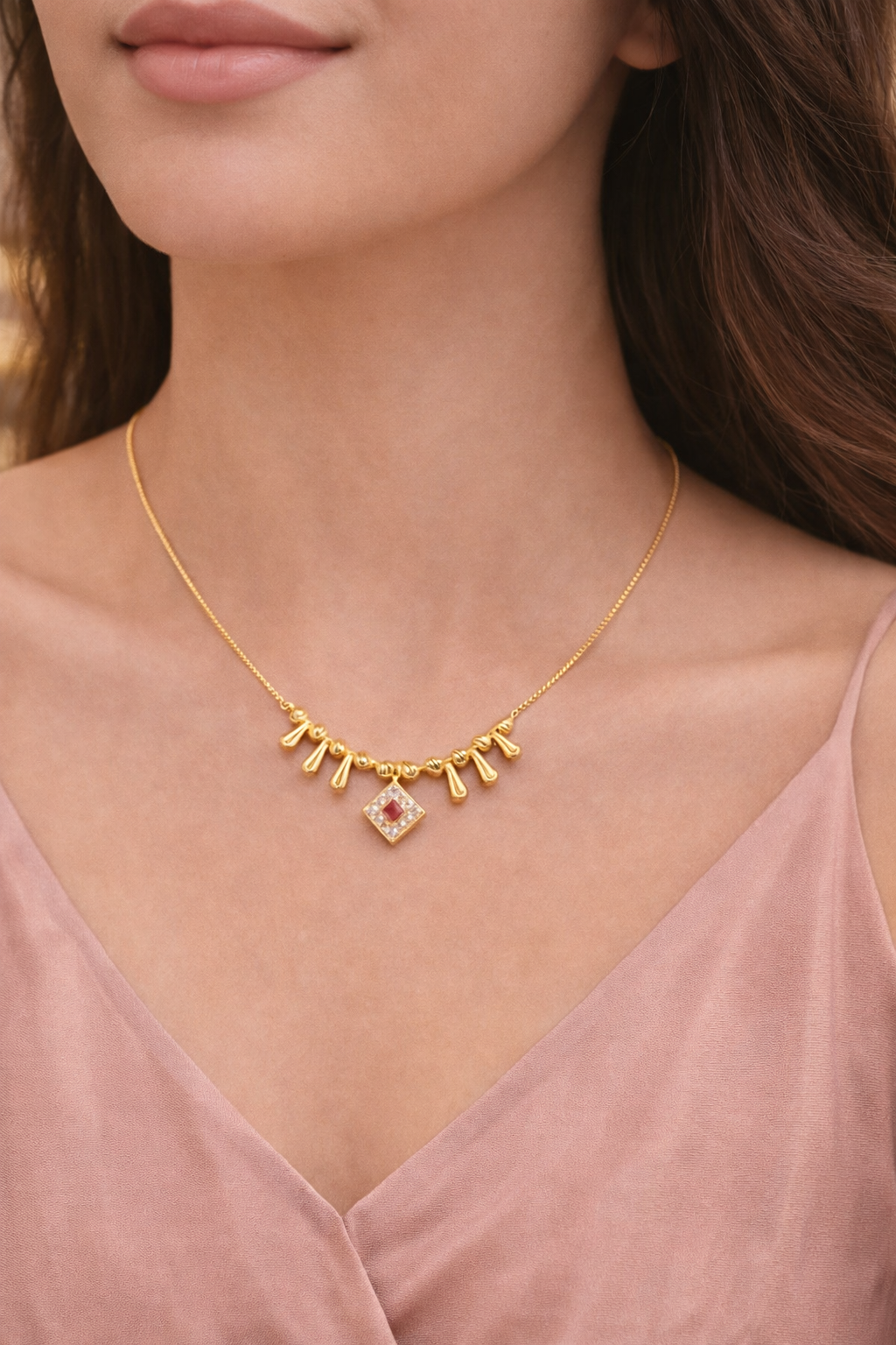 Golden Ruby Drop Necklace