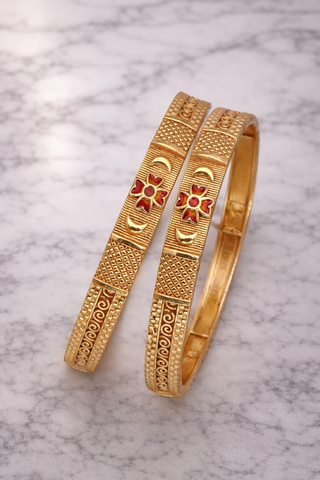 Antique Floral Meenakari Brass Bangle Set