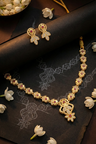 Regal Ruby Bloom Necklace Set