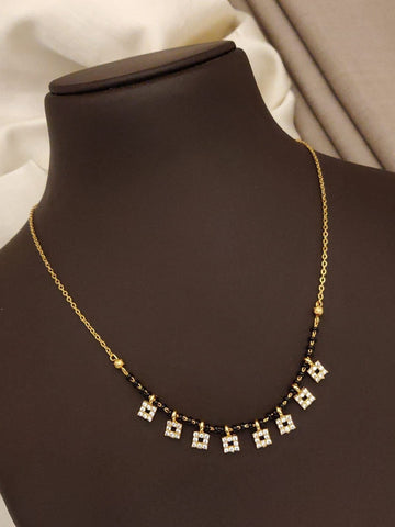 Nine-Charm Geometric Pavé Black Bead Necklace