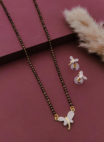 Butterfly Charm Mangalsutra Necklace Set with Stud Earrings