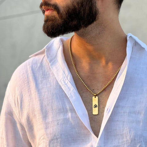 Om Symbol Bar Pendant Necklace