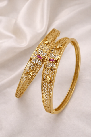 Butterfly Design Brass Bangles with Ruby & Crystal Stones