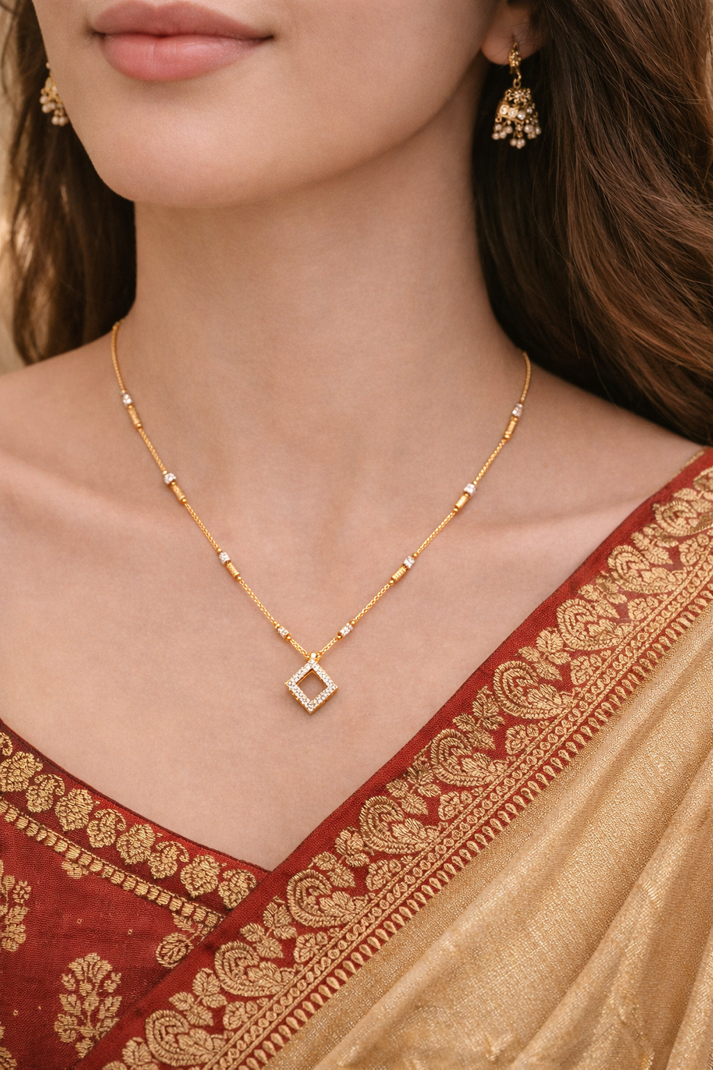 Diamond Square Pendant Necklace