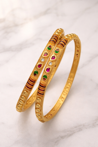 Traditional Ruby Emerald Brass Bangles