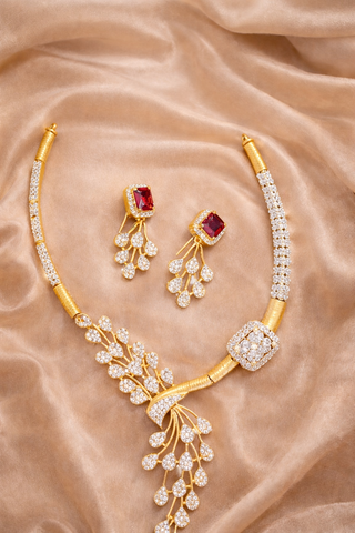 Royal Ruby Diamond Designer Necklace Set