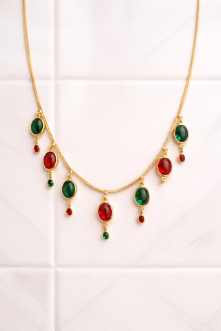 Royal Ruby Emerald Drop Necklace