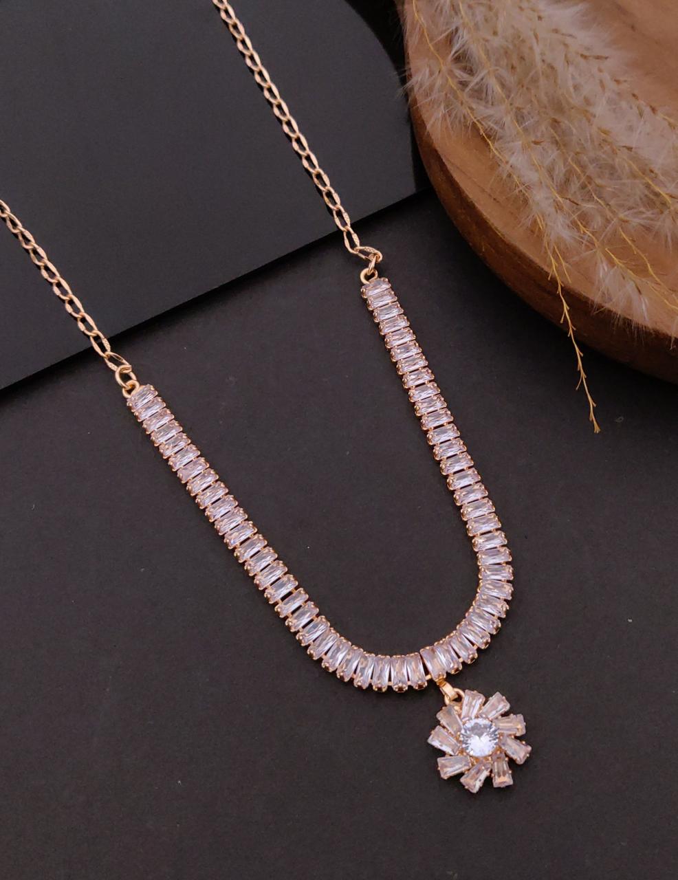 Baguette Crystal Flower Pendant Necklace