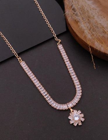 Baguette Crystal Flower Pendant Necklace
