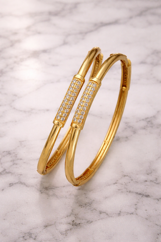 Minimalist Crystal Bar Gold-Plated Brass Bangles