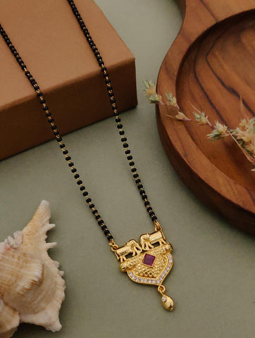 Elephant Motif Traditional Mangalsutra Necklace – Gold Plated Brass