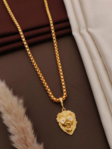 Lion Head Pendant Necklace with Box Chain