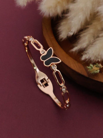 Butterfly Charm Rose Gold Plated Brass Bracelet with Crystal Accents